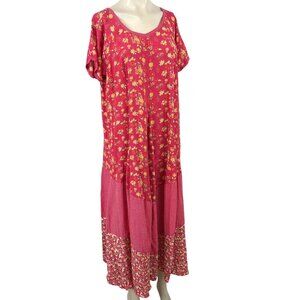 OLIVIA - WOMEN'S SMALL - PINK FLORAL  SHORT SLEEVE ROUND NECK RAYON MAXI DRESS